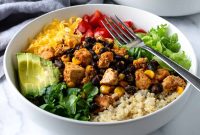 Flavorful Tofu Burrito Bowls with Cilantro Lime Rice
