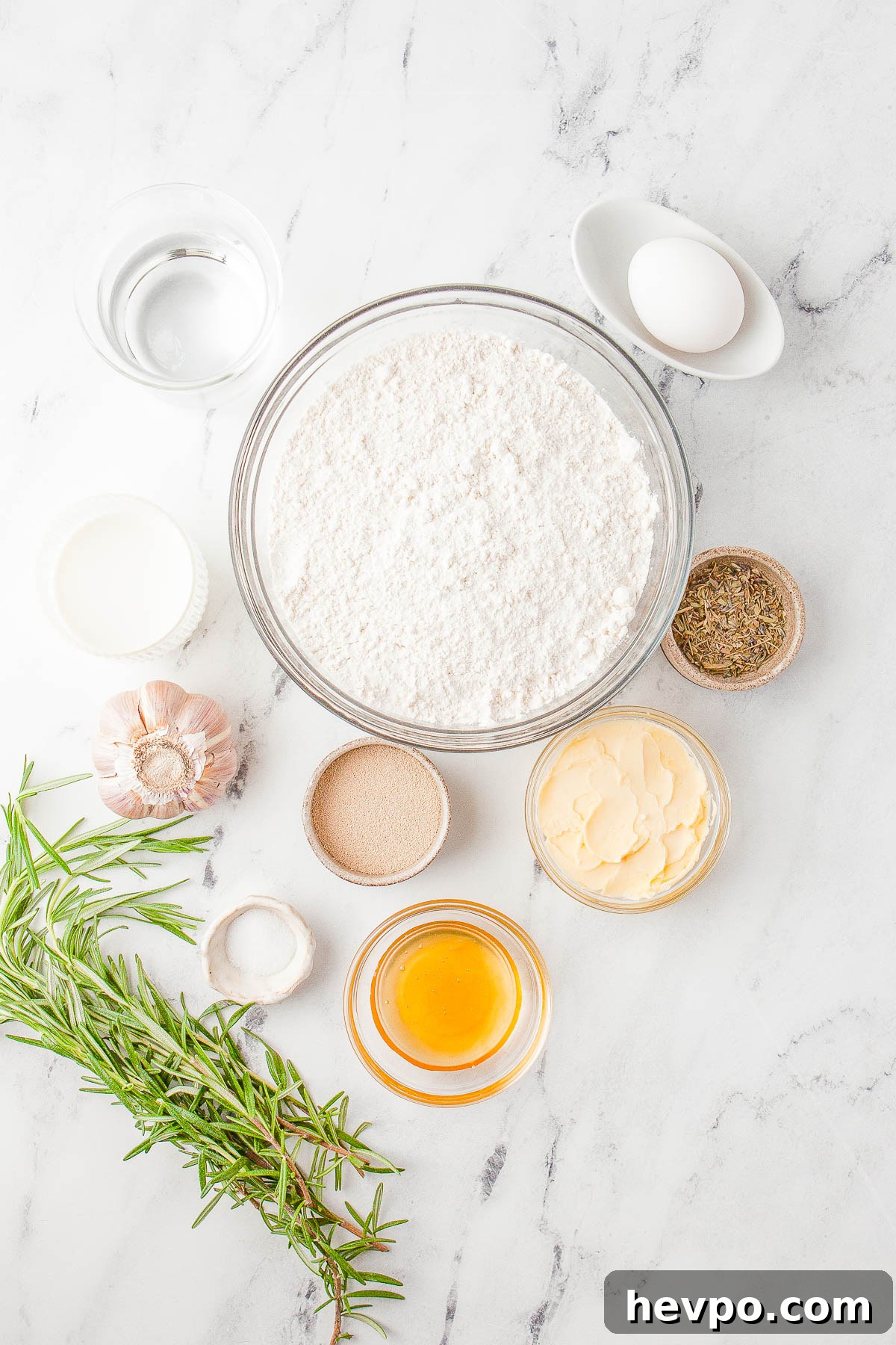 Ingredients to make garlic herb rolls. 