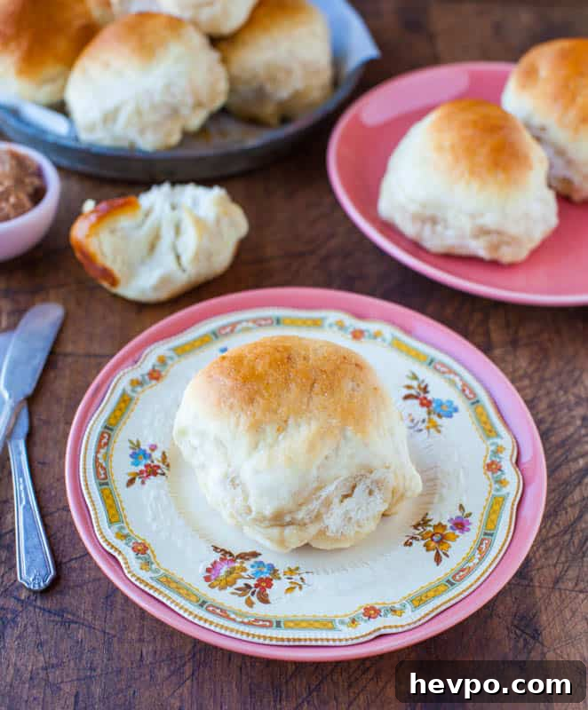 Plates of homemade soft & fluffy sweet dinner rolls. 