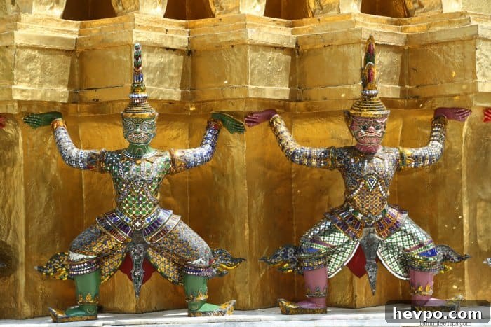 Two figurines designed to look like they are holding up a portion of the building 