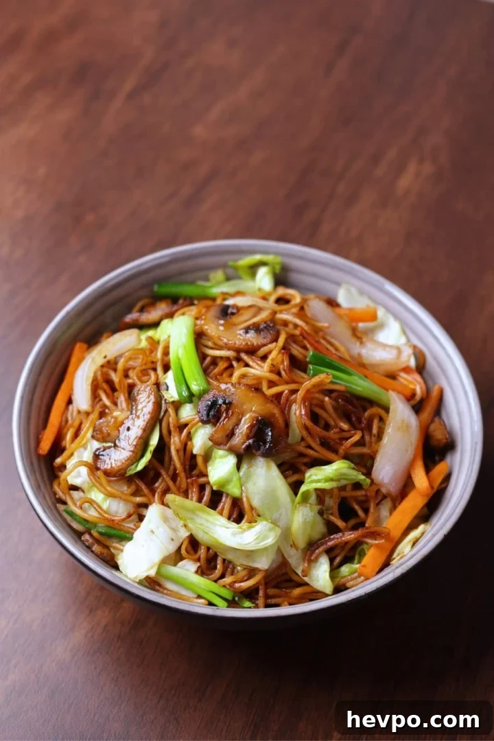 Vegetable Chow Mein: Simple Stir-Fry Noodles with Veggies 2 Vegetable chow mein in a bowl.