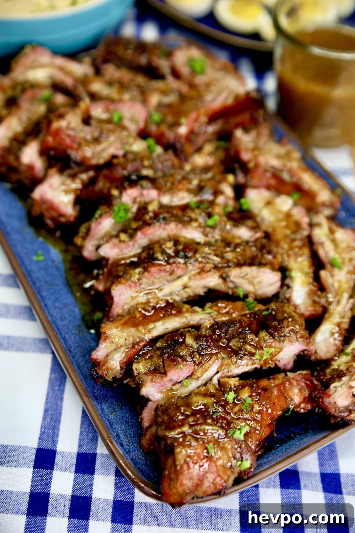 Platter of baby back ribs.