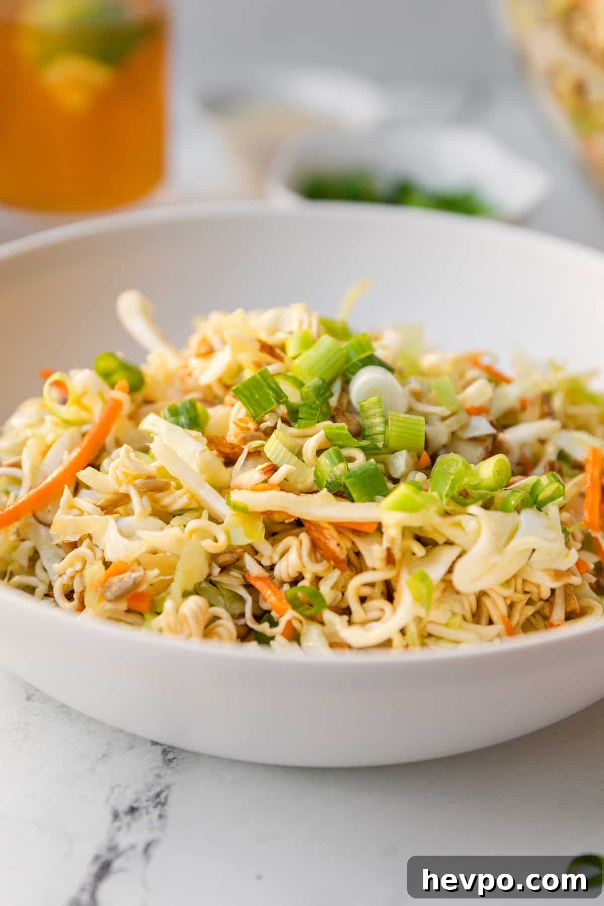 cabbage crunch salad completed and ready to eat