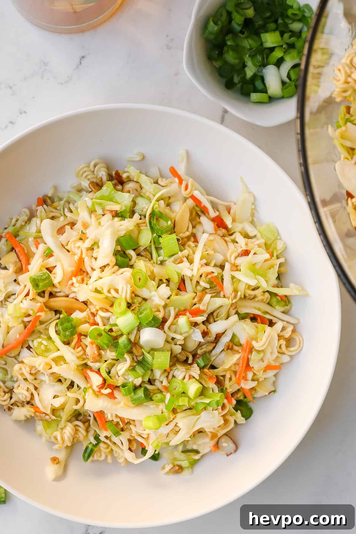 the completed cabbage crunch salad
