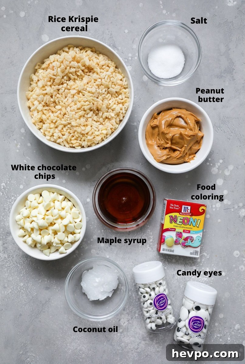 Spooky Halloween Rice Krispie Treats for Kids and Parties 3 Ingredients used to make Halloween rice krispie treats
