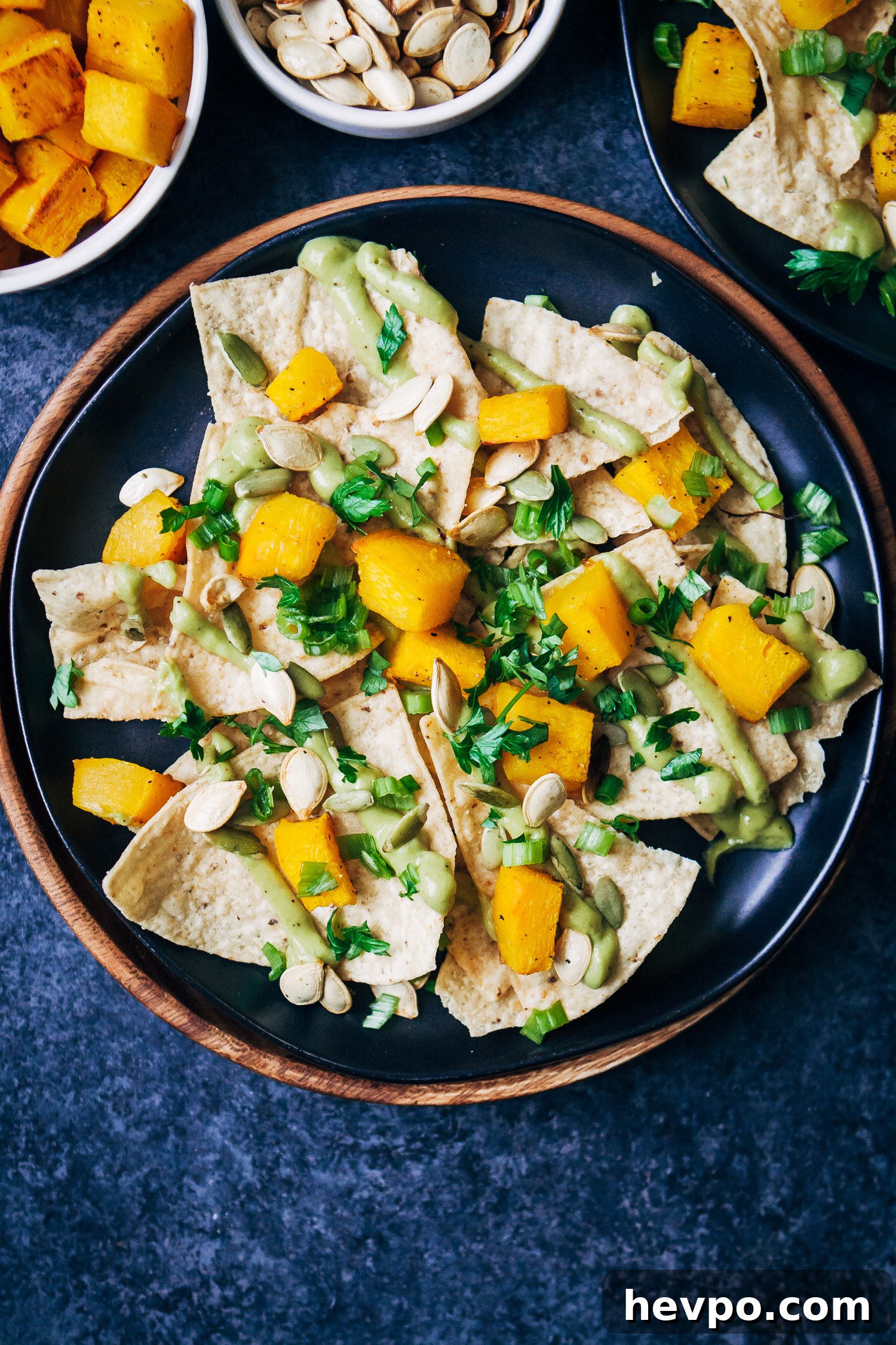 Vegan Pumpkin Nachos with Creamy Avocado Queso 4 Vegan Pumpkin Nachos w/ Avocado Queso | Well and Full | #healthy #plantbased #fall #recipe