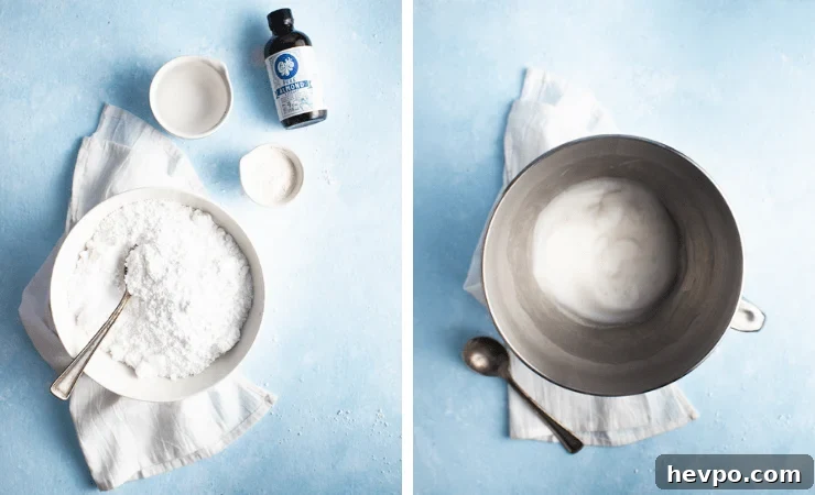 Step-by-step photos for making royal icing