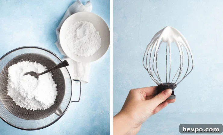 Step-by-step photos for making royal icing