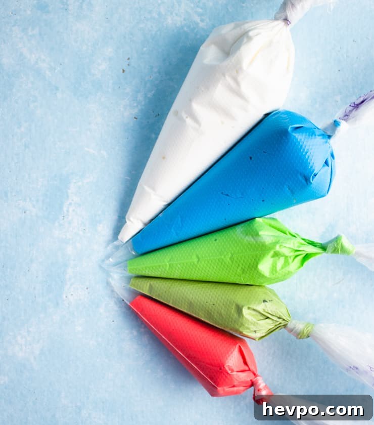 filled piping bags of royal icing