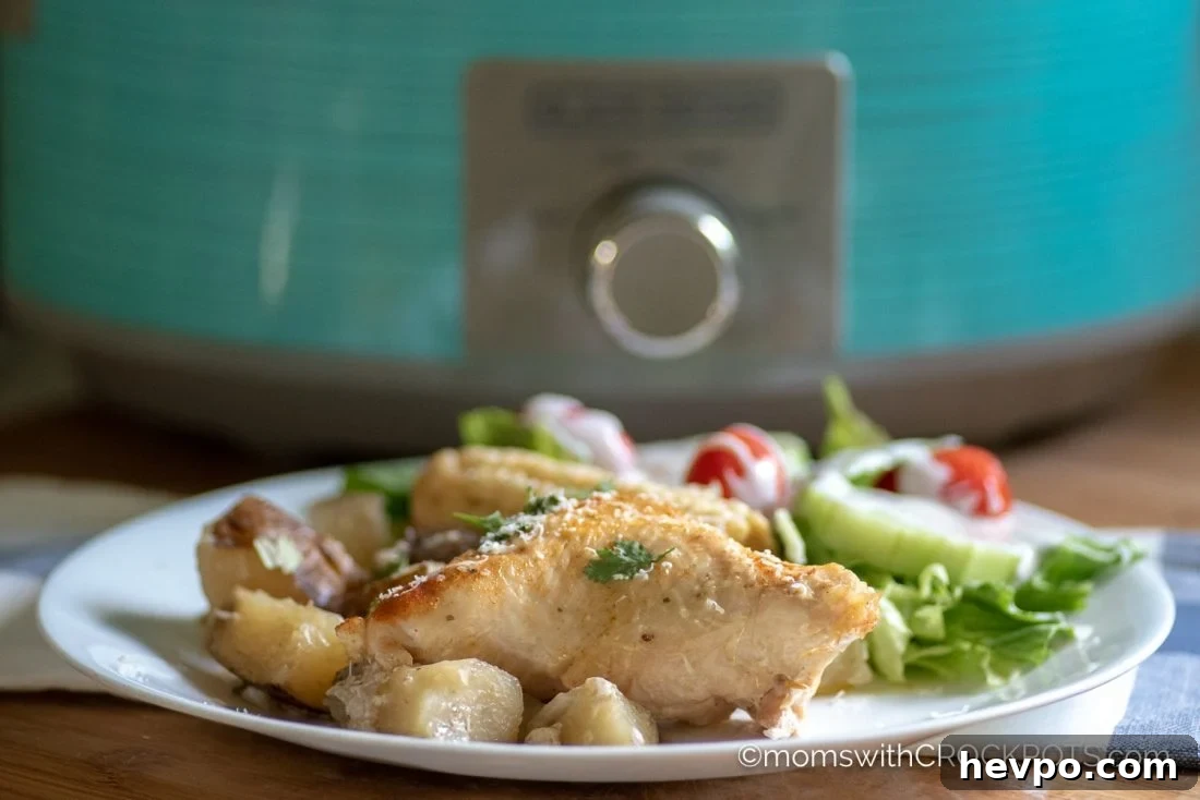 Garlic Parmesan Slow-Cooker Chicken with Potatoes 4 Chicken and potatoes in crockpot