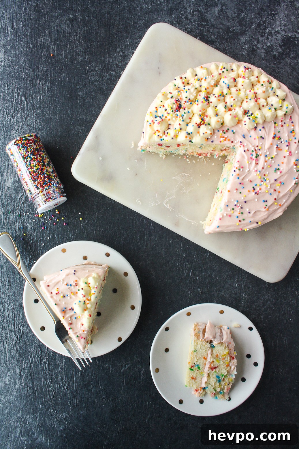 Funfetti Birthday Cake with Cream Cheese Frosting 8 Buttery layer cake with sprinkles and pink frosting!