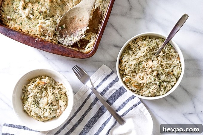Easy Chicken Rice Casserole Two bowls of chicken and rice casserole on a table.