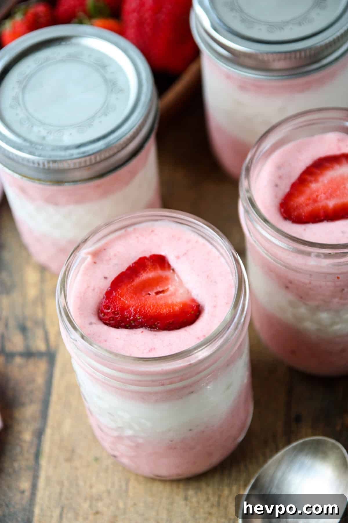 A close up shot of the dessert in a jar.