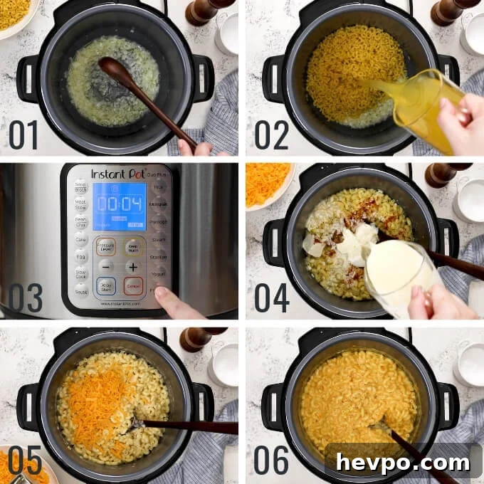 process photos for making instant pot mac and cheese