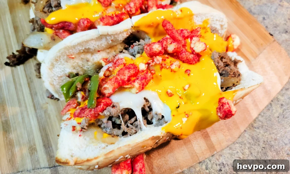 Flamin Hot cheesesteaks on the blackstone