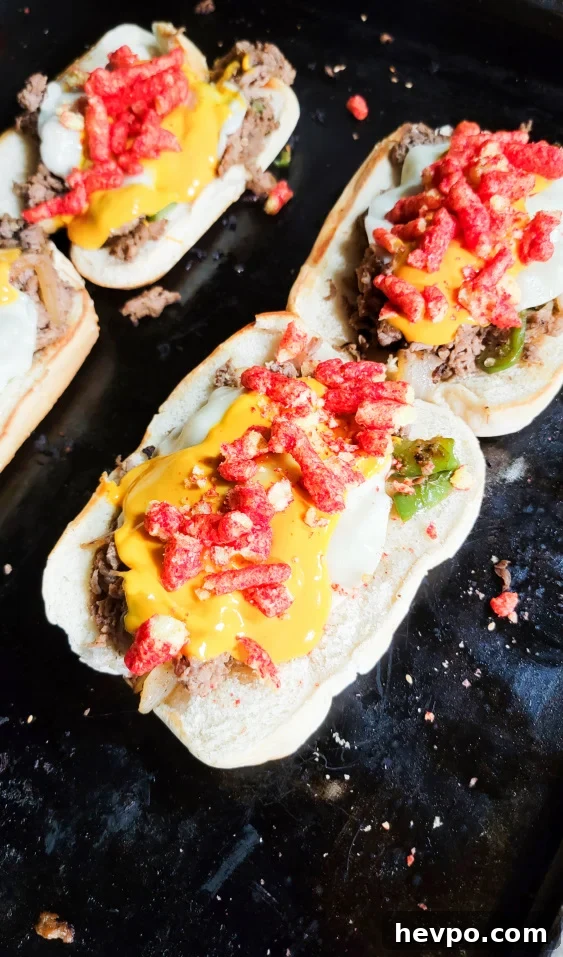 Assembling cheesesteaks
