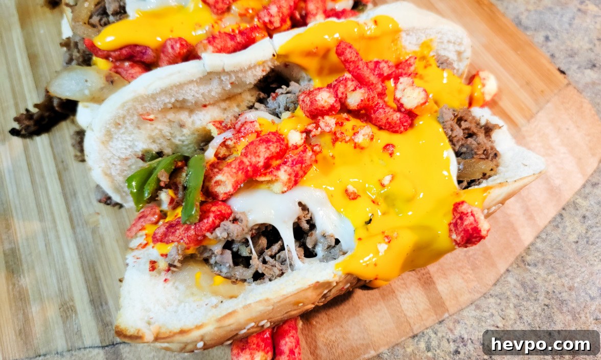 Flamin Hot cheesesteaks on the blackstone