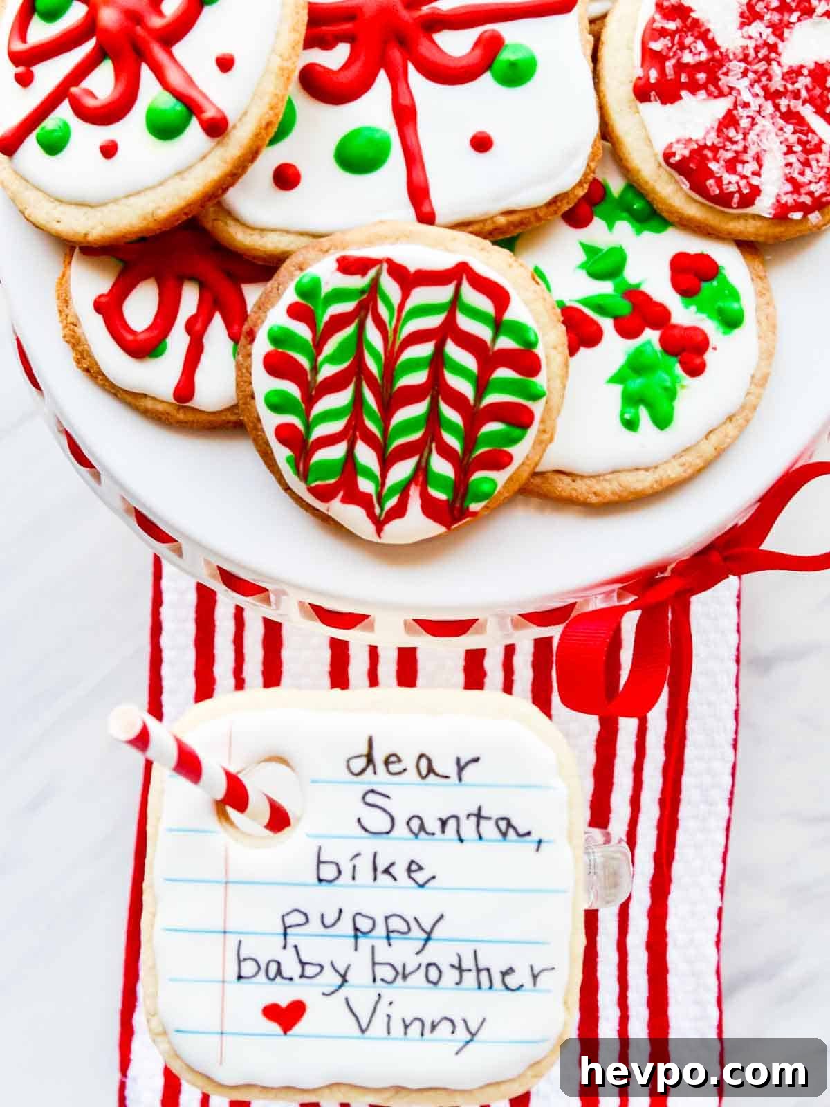 Christmas wish list cookie on a milk glass