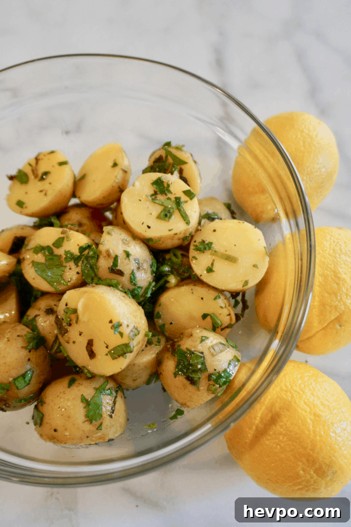 Lebanese Potato Salad a delicious side dish with fresh mint, parsley, scallion and lemon.