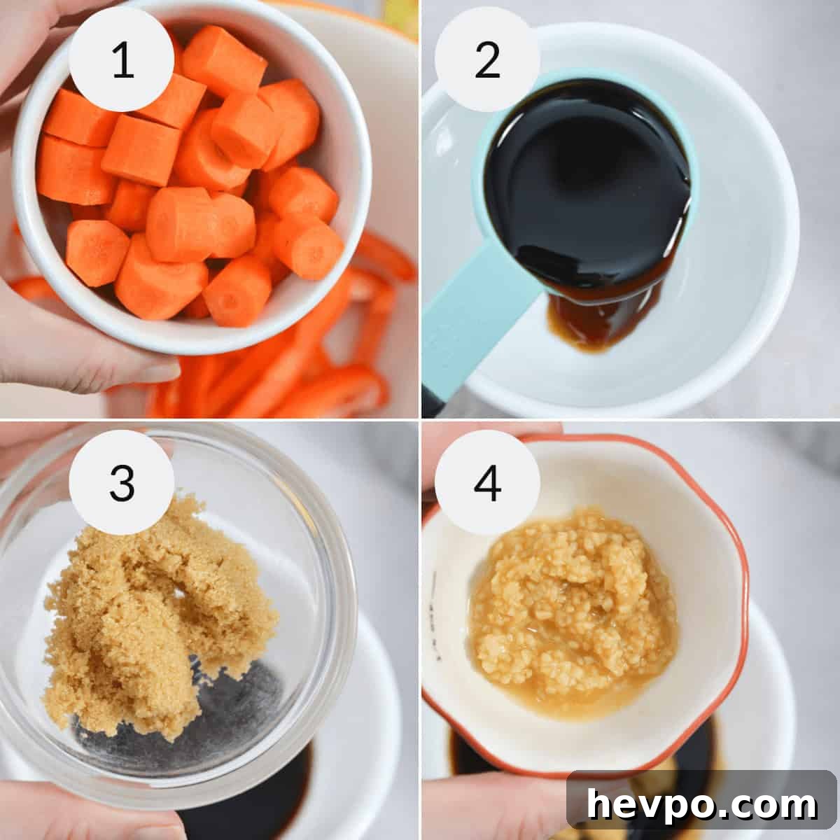 A series of photos showing how to make the sauce.