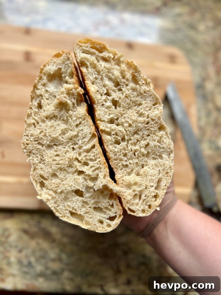 Grilling Sourdough: Step-by-Step Guide to Perfect Crust and Flavor 2 The inside of sourdough bread baked on a gas grill