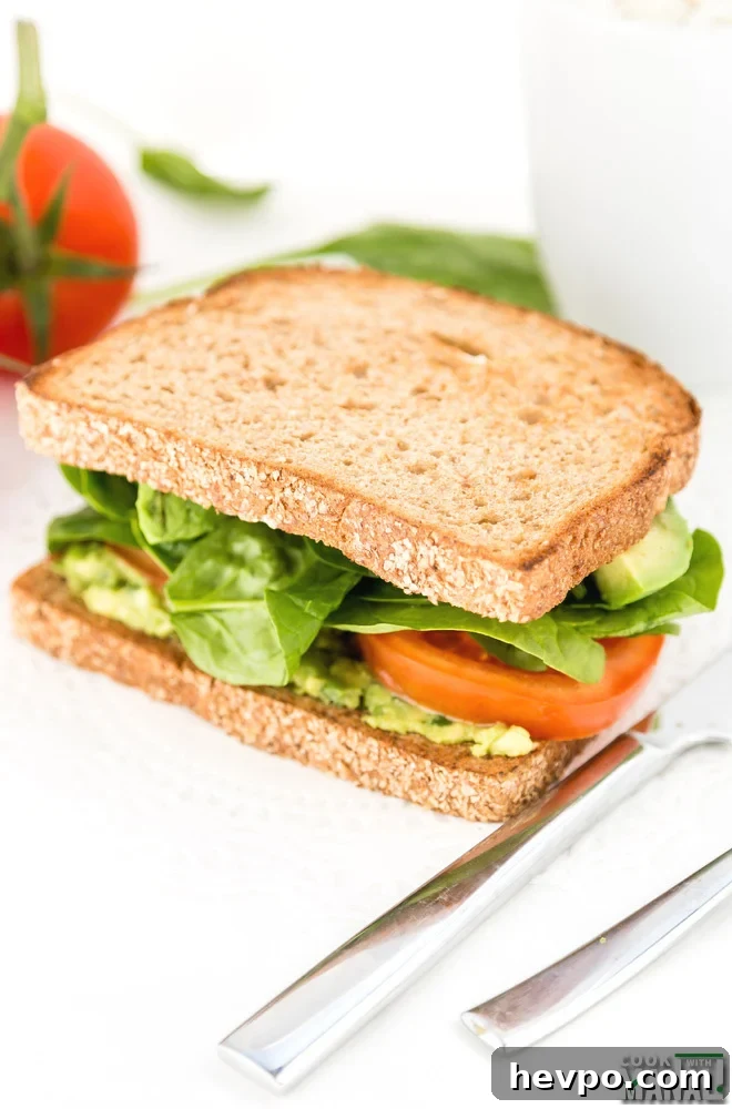 Avocado Tomato Sandwich with Baby Spinach