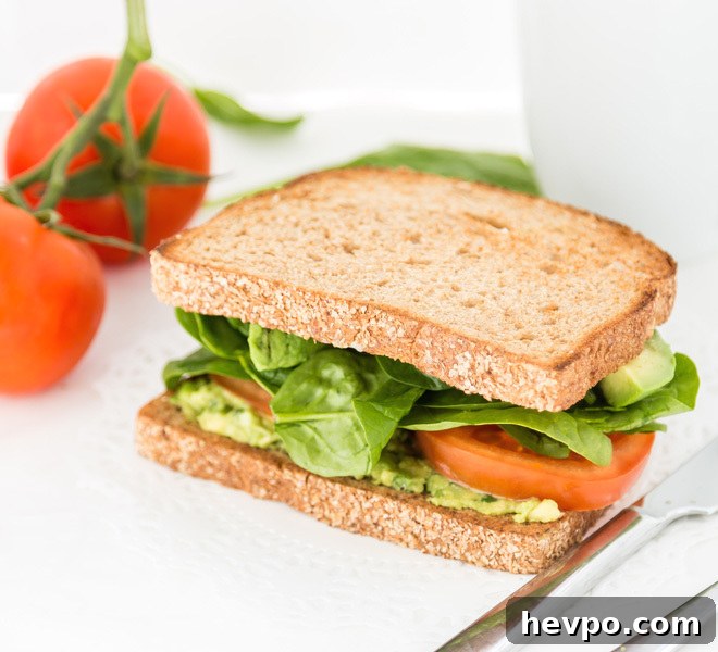 Avocado Tomato Spinach Vegetarian Sandwich