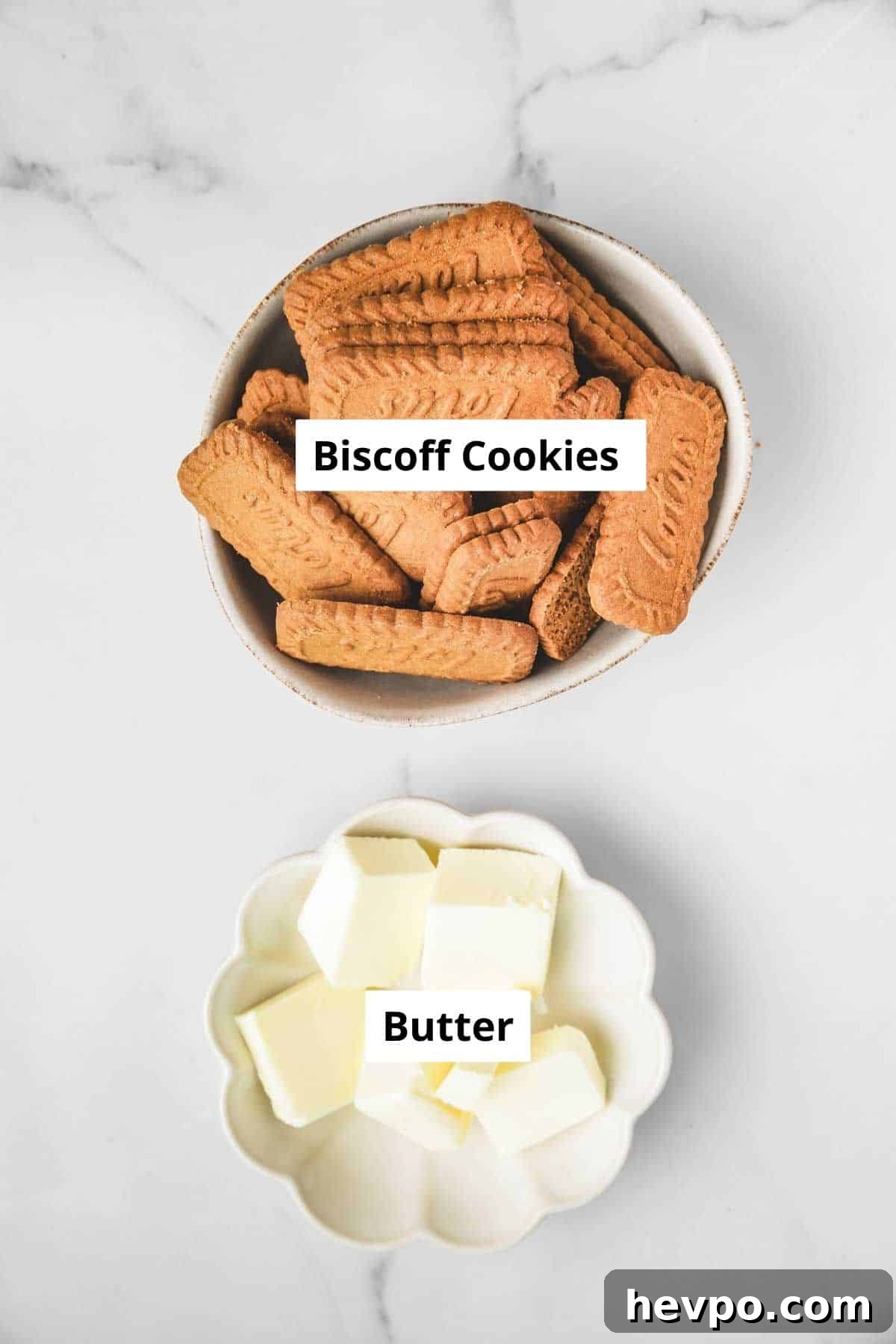Biscoff Cookie Crust Recipe for Pies & Cheesecakes 3 biscoff crust ingredients with biscoff cookies and butter