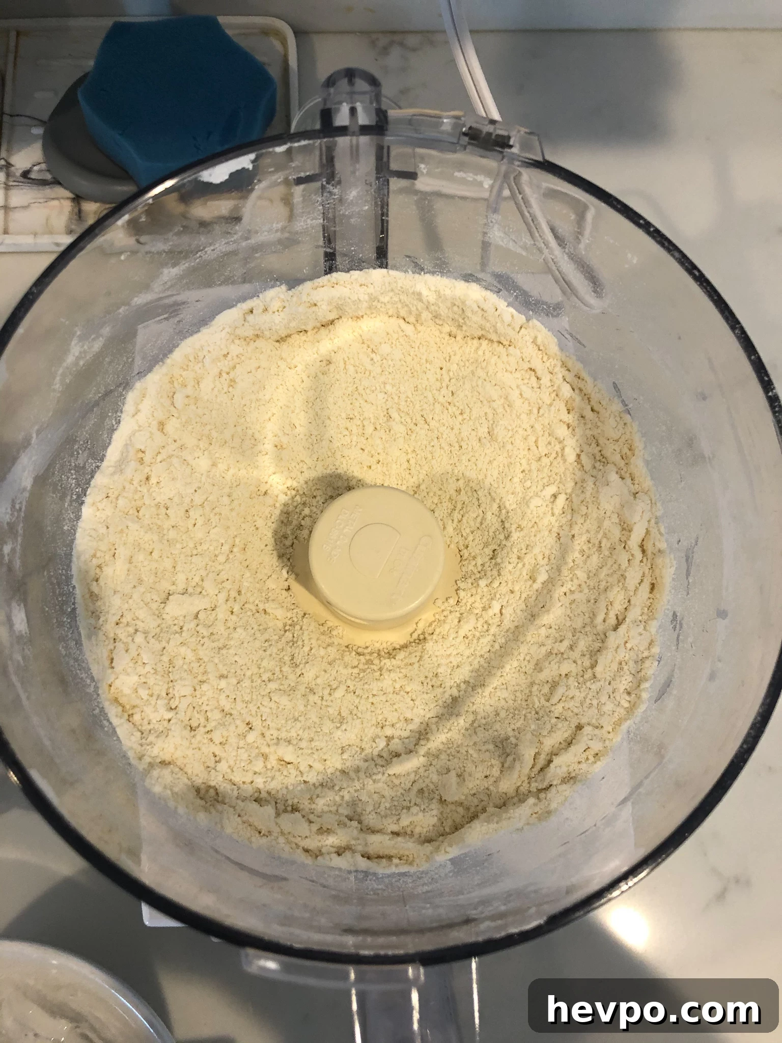 French Waffle Cookies Recipe — Crisp, Buttery Homemade Wafers 4 Pulsed ingredients resembling sand in a food processor