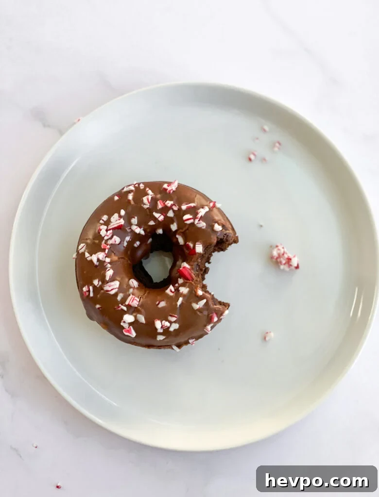 Baked Chocolate Peppermint Donuts Recipe for the Holidays 18 single donut on a plate