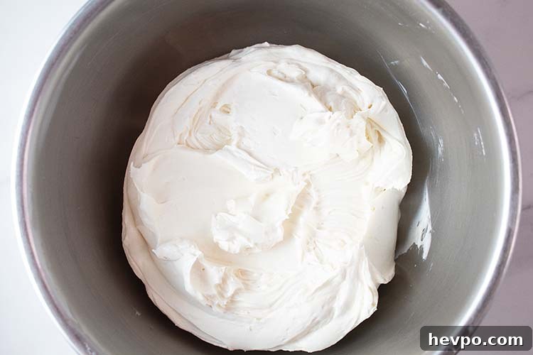 overhead view of cream cheese filling mixture after combining