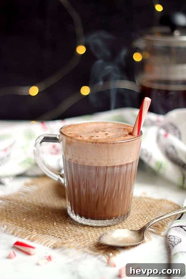 Peppermint Mocha Latte in a glass mug