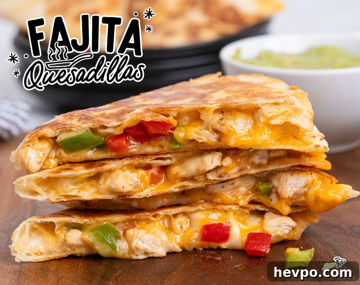 Sizzling Steak and Pepper Fajita Quesadilla Recipe 2 cheesy Fajita Quesadillas stacked on top of each other