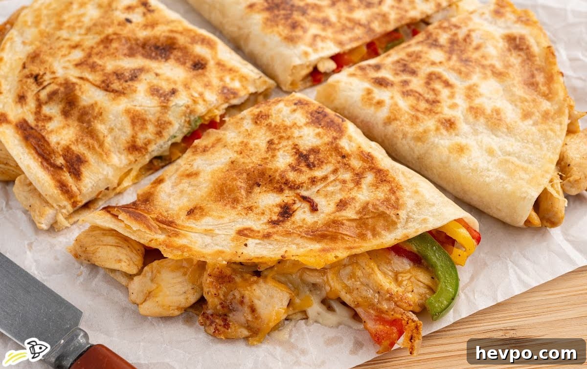 Sizzling Steak and Pepper Fajita Quesadilla Recipe 6 quesadilla cut into four sections