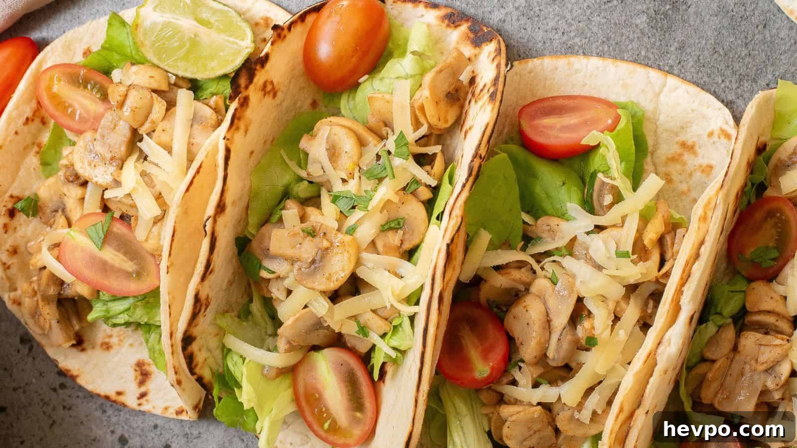 31 Copycat Restaurant Recipes for Delicious Nights In 17 Three soft tacos filled with lettuce, mushrooms, shredded cheese, and cherry tomatoes, garnished with a lime wedge.