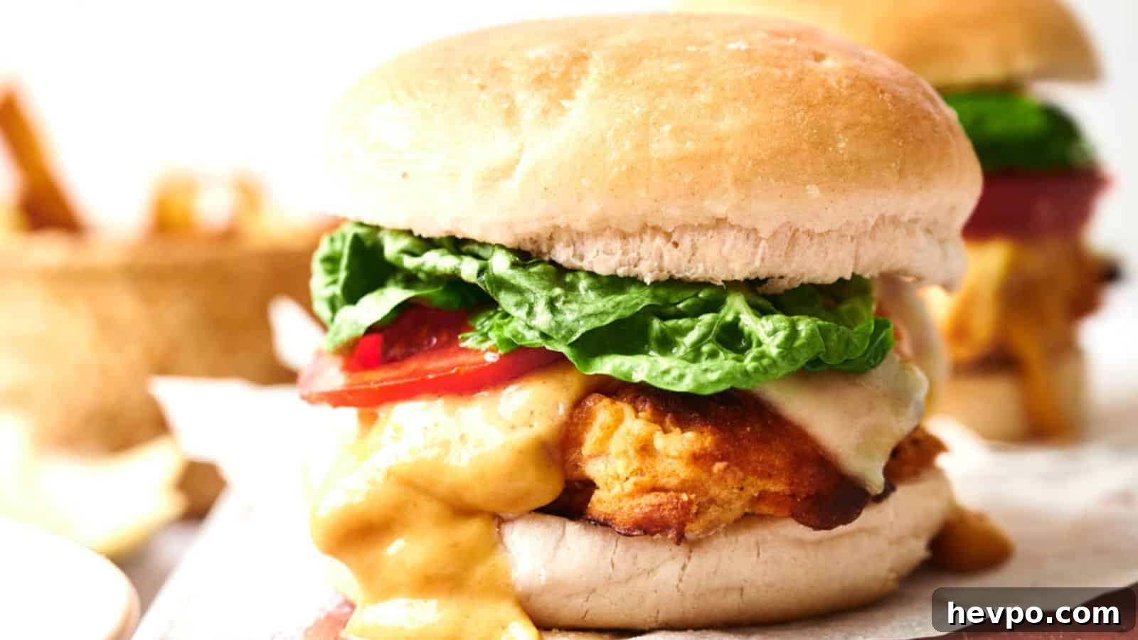 31 Copycat Restaurant Recipes for Delicious Nights In 30 A chicken sandwich with lettuce, tomato, and sauce on a bun, with fries in the background.