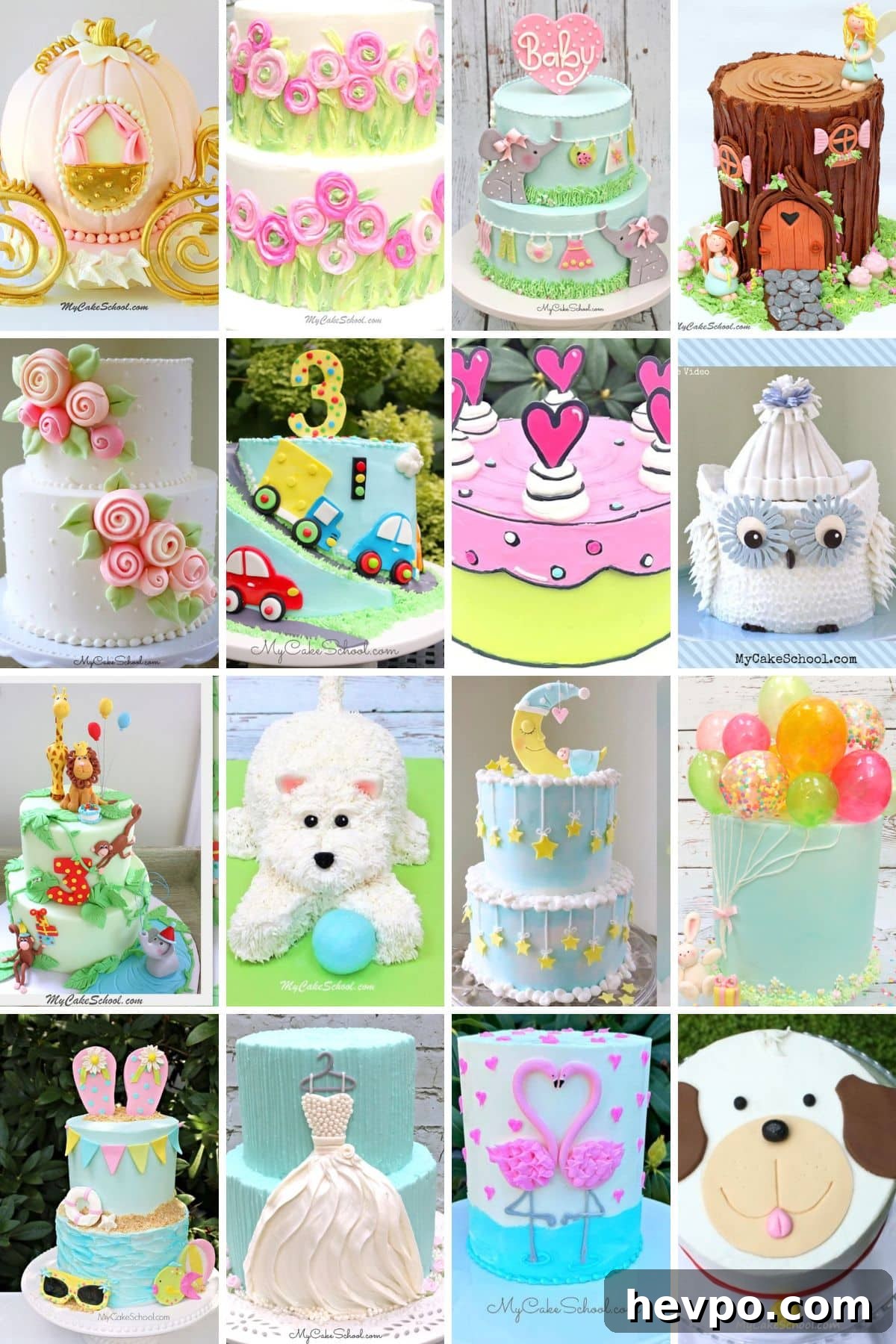 Collage of cute cake designs from our site.