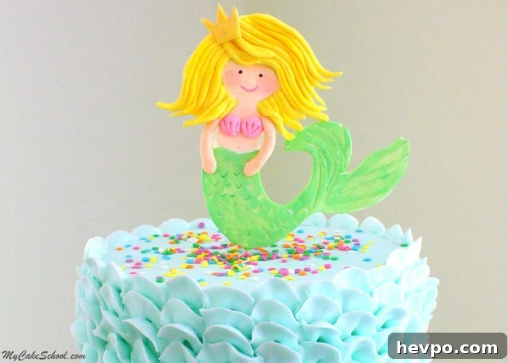 Mermaid Cake Topper with Buttercream Waves