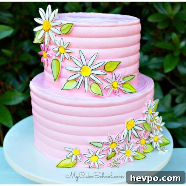 Painted Daisy Cake on a pedestal.