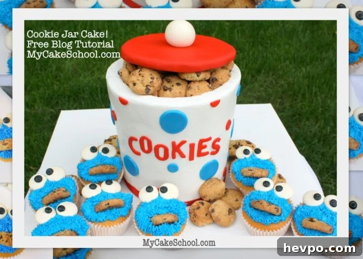 Cookie Jar Cake with Cookie Monster Cupcakes