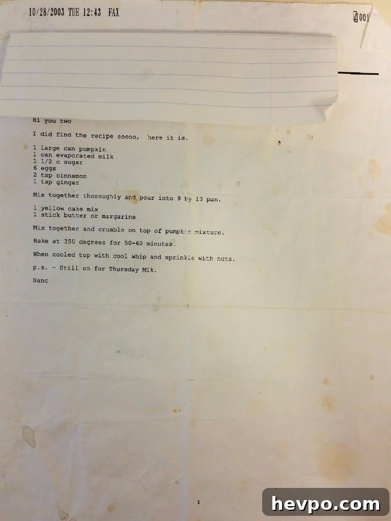 Pumpkin Crunch Cake recipe card