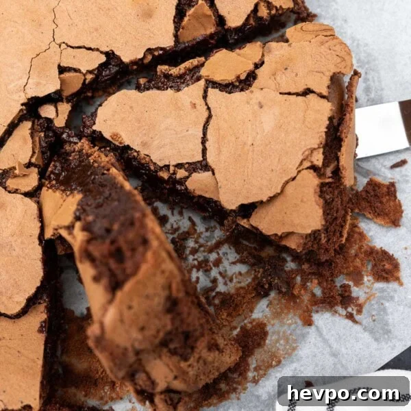 Melomakarona: Traditional Greek Christmas Honey Cookies Recipe 9 Extreme closeup of someone lifting up a big slice of Italian chocolate torta tenerina from the whole cake on baking paper and with a white and black striped tea towel.