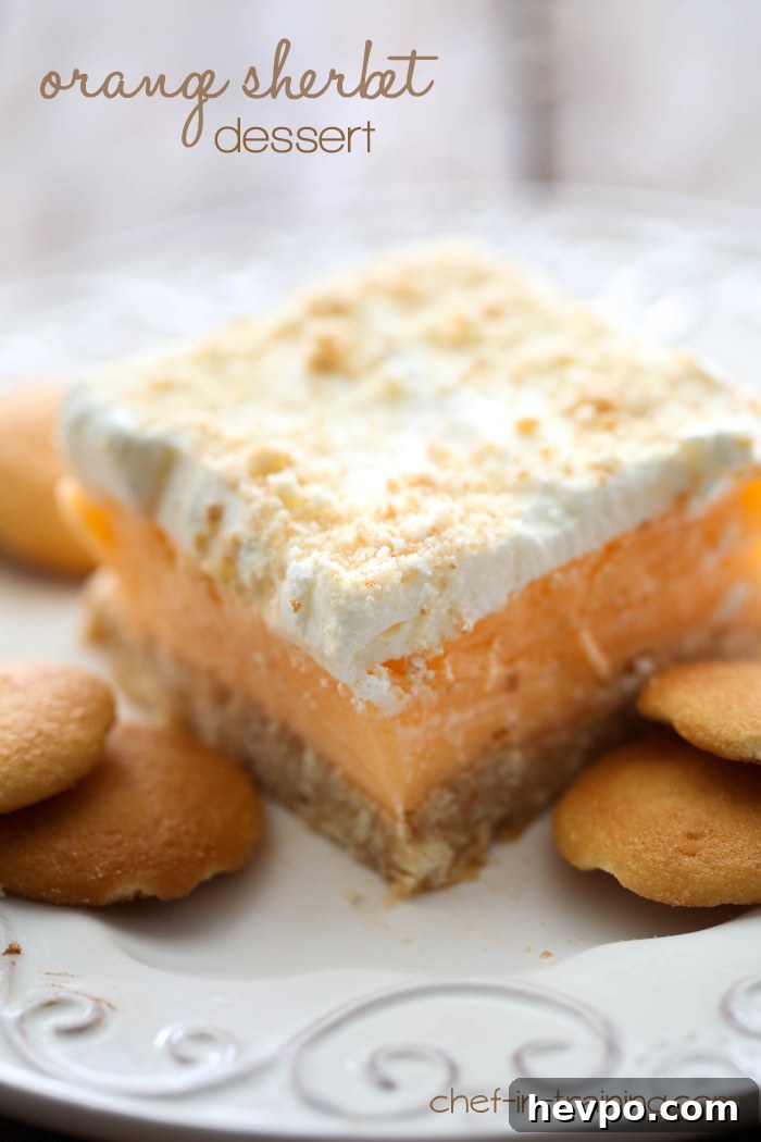 Orange Sherbet Dessert from chef-in-training.com …This dessert is SO easy and so delicious! The perfect refreshing summer dessert!