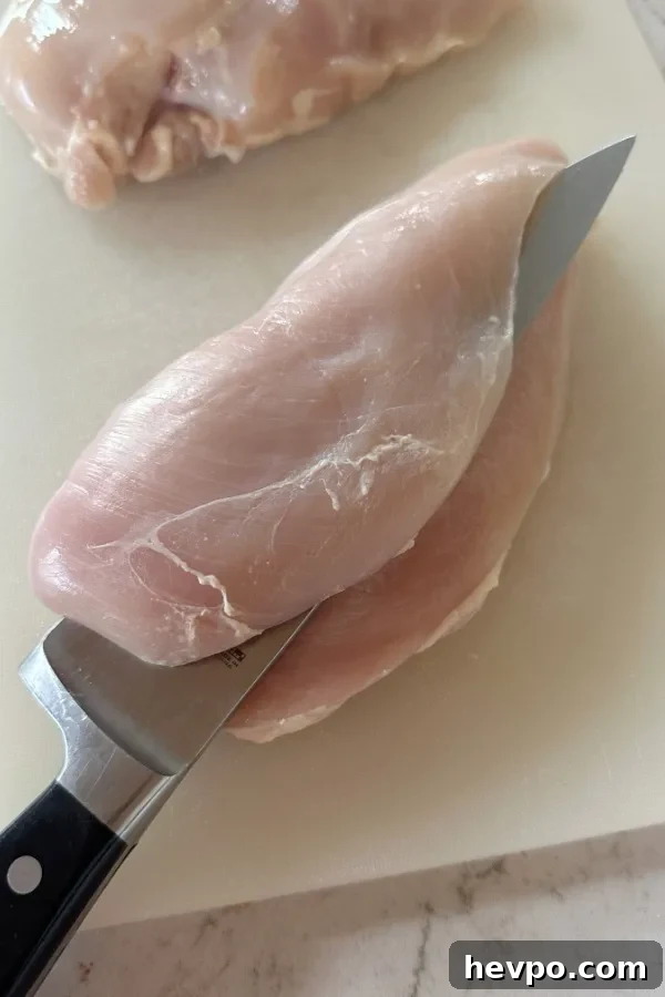 cut chicken breast in half