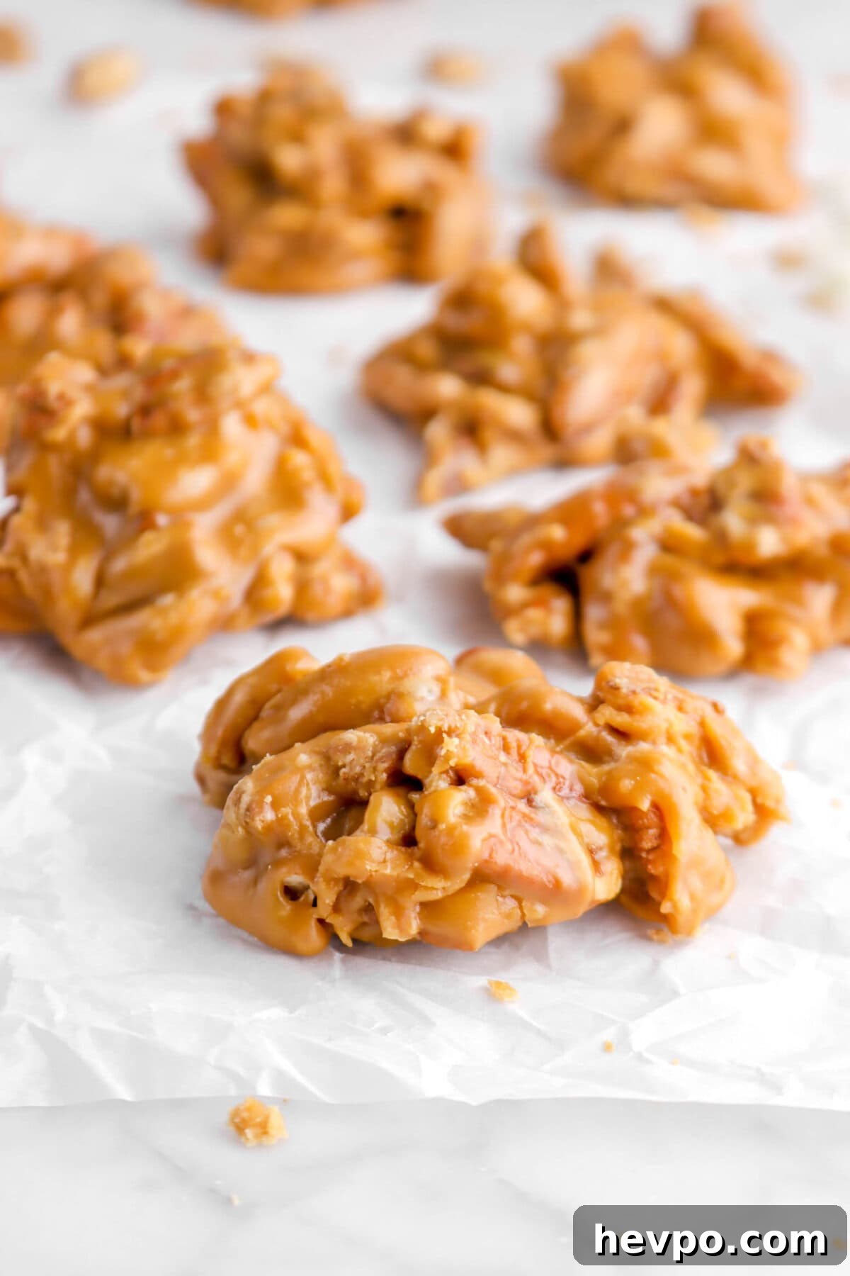 Southern Buttermilk Pecan Pralines Recipe – Classic Southern Candy 5 close up of pecan pralines on parchment paper