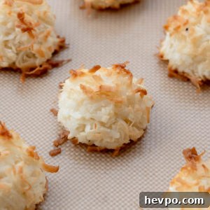 close up of coconut macaroons on cookie sheet