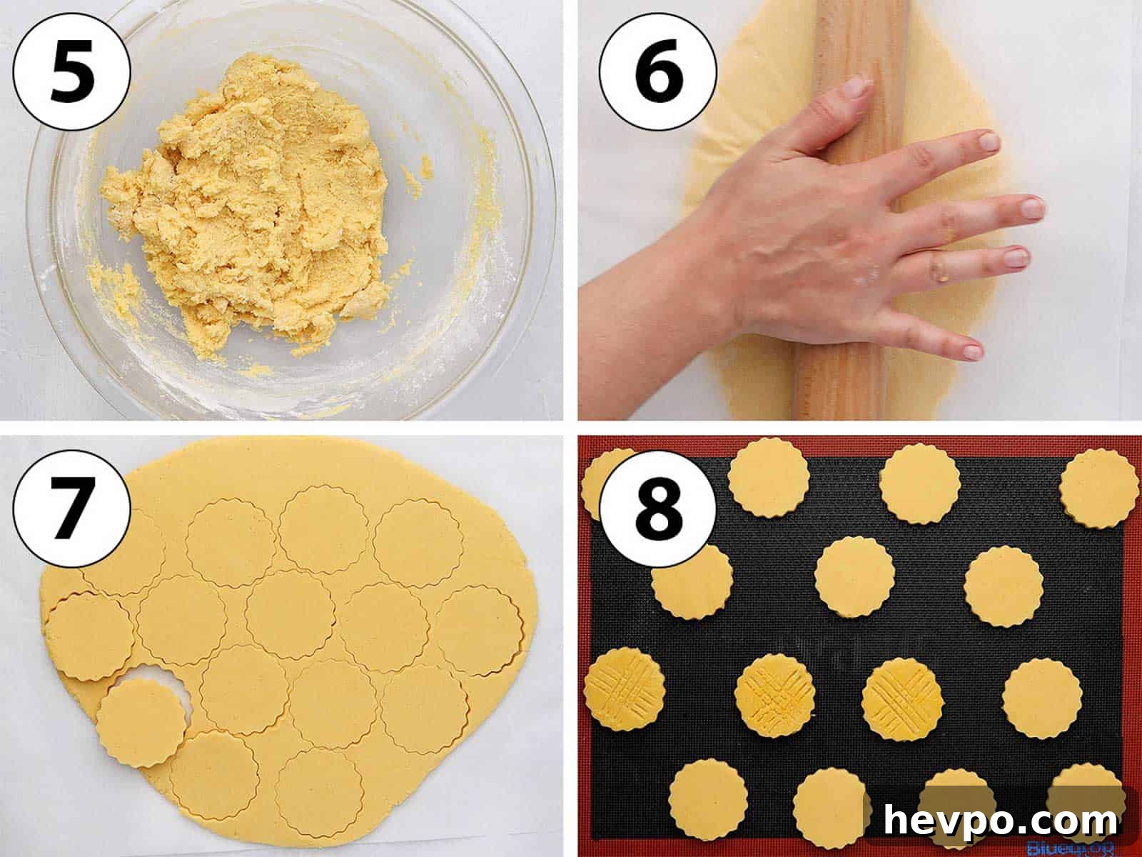 Classic French Sablés Bretons: Irresistible Salted Butter Cookies 9 Process Shot Collage: rolling out the dough and cutting it out.