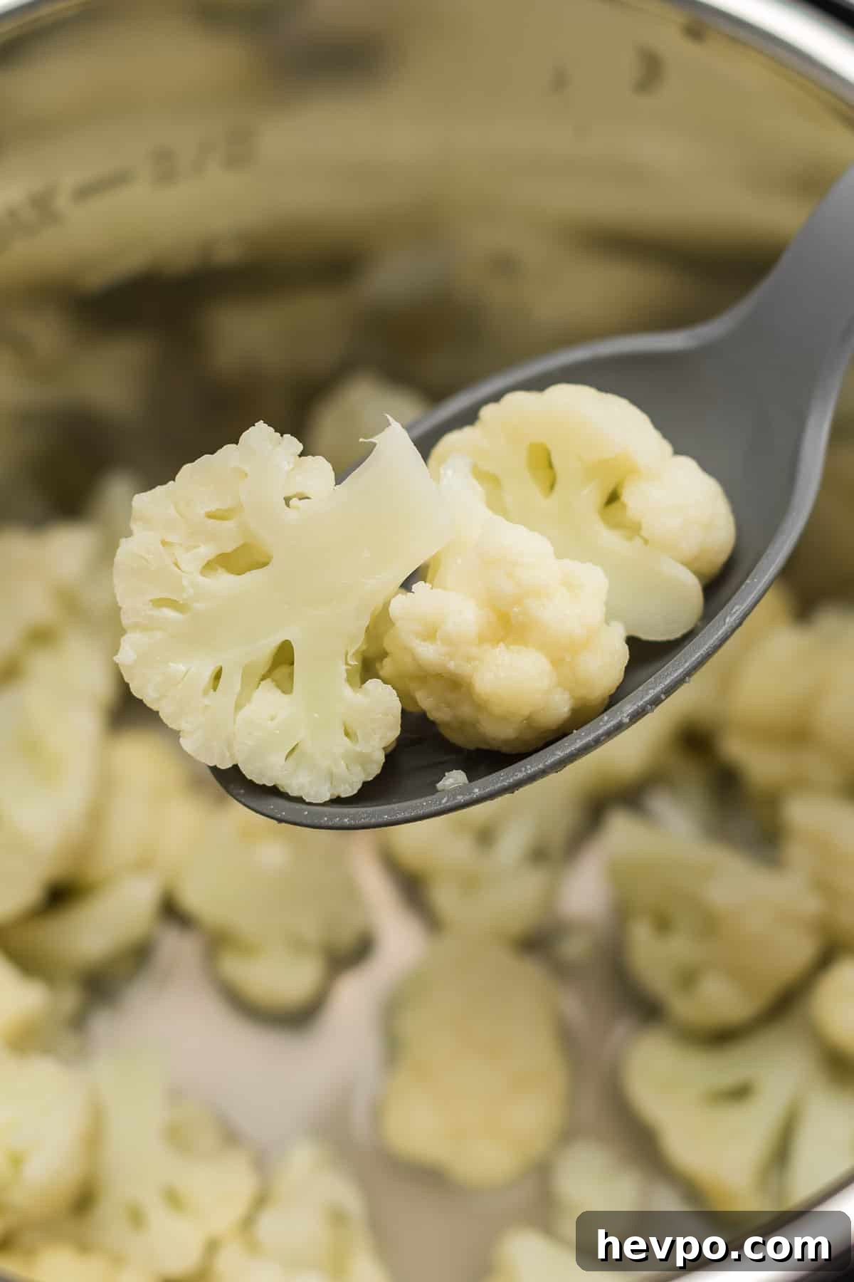 spoon taking cauliflower from the pot