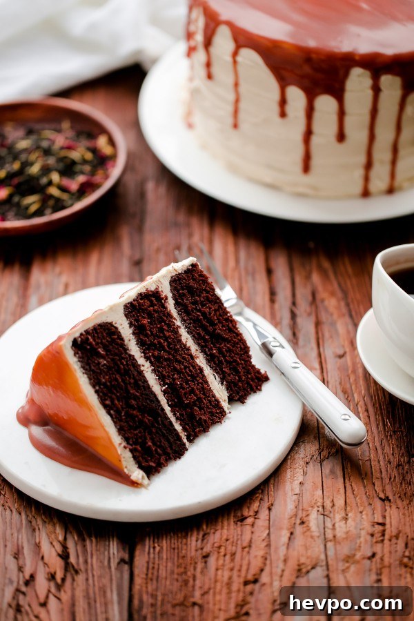 This AMAZING London Fog Cake is topped with an EARL GREY buttercream and salted caramel. The best chocolate cake I've ever made!