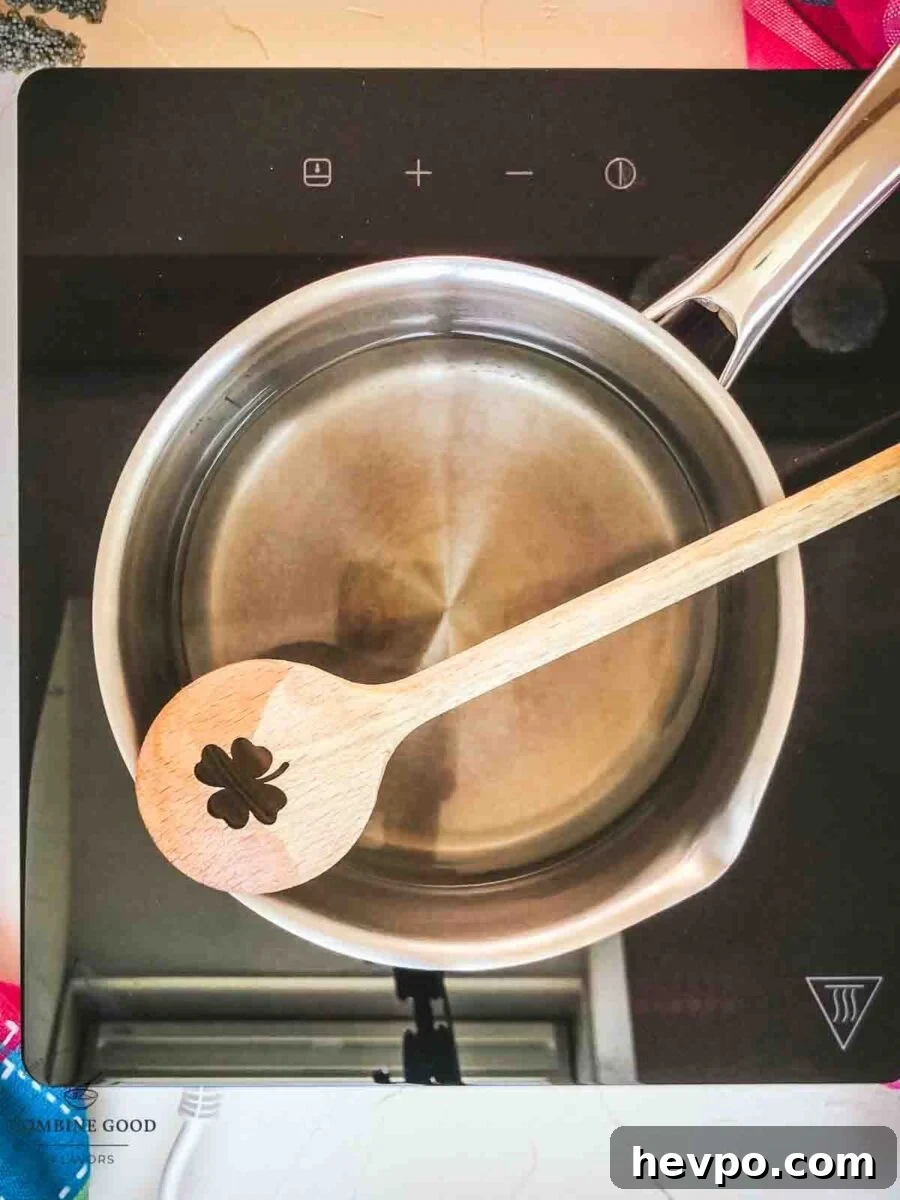 Finished simple syrup in sauce pan.